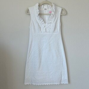 Lilly Pulitzer Adeline White Eyelet Lace Mini Dress Ruffle Sleeveless